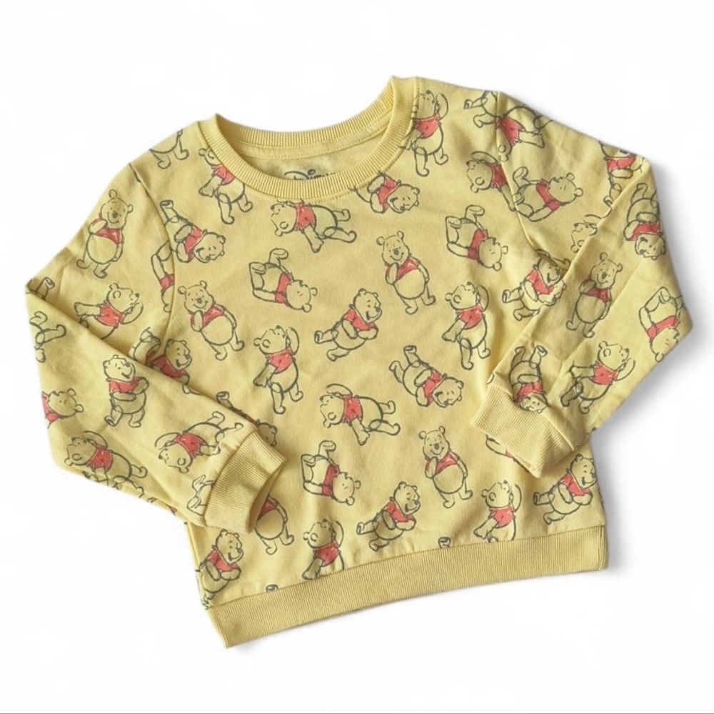 Disney Winnie The Pooh Allover Print Yellow Fleece Pullover Sweatshirt Size 5T